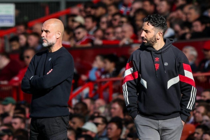 Pep Guardiola chưa thắng MU dưới thời Ruben Amorim (Ảnh: X).