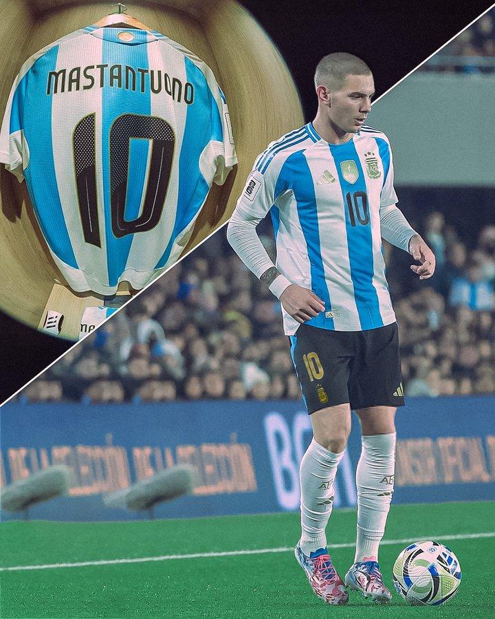 Mastantuono từng được khoác số 10 huyền thoại tại ĐT Argentina (Ảnh: X).