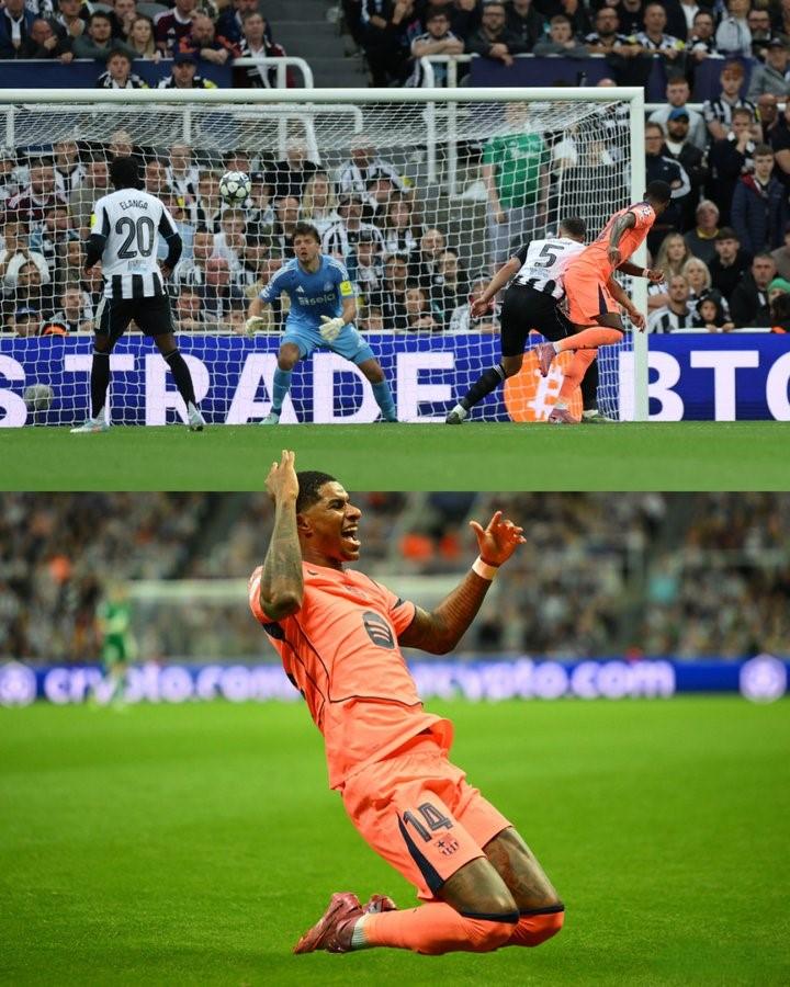 Pha đánh đầu đẹp mắt của Rashford. (Ảnh: Nền tảng X)