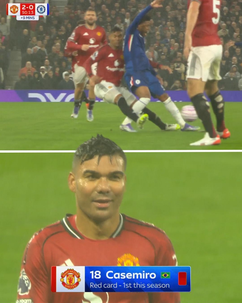 Thẻ đỏ của Casemiro khiến MU thi đấu khó khăn hơn ở hiệp 2 (Ảnh: Sky Sports).