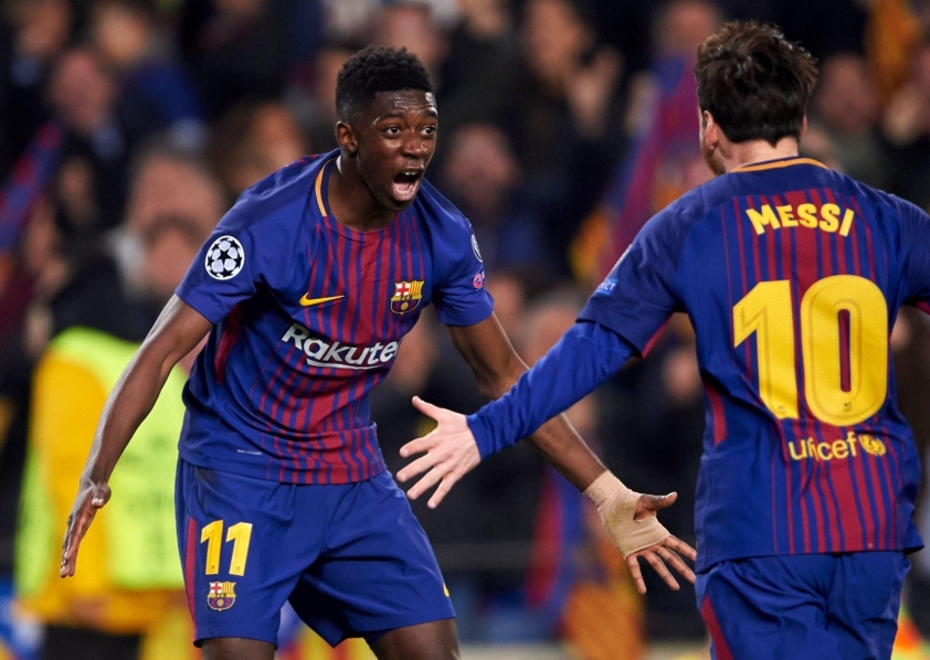 Dembele từng có khoảng thời gian sát cánh cùng Messi trong màu áo Barca (Ảnh: X).