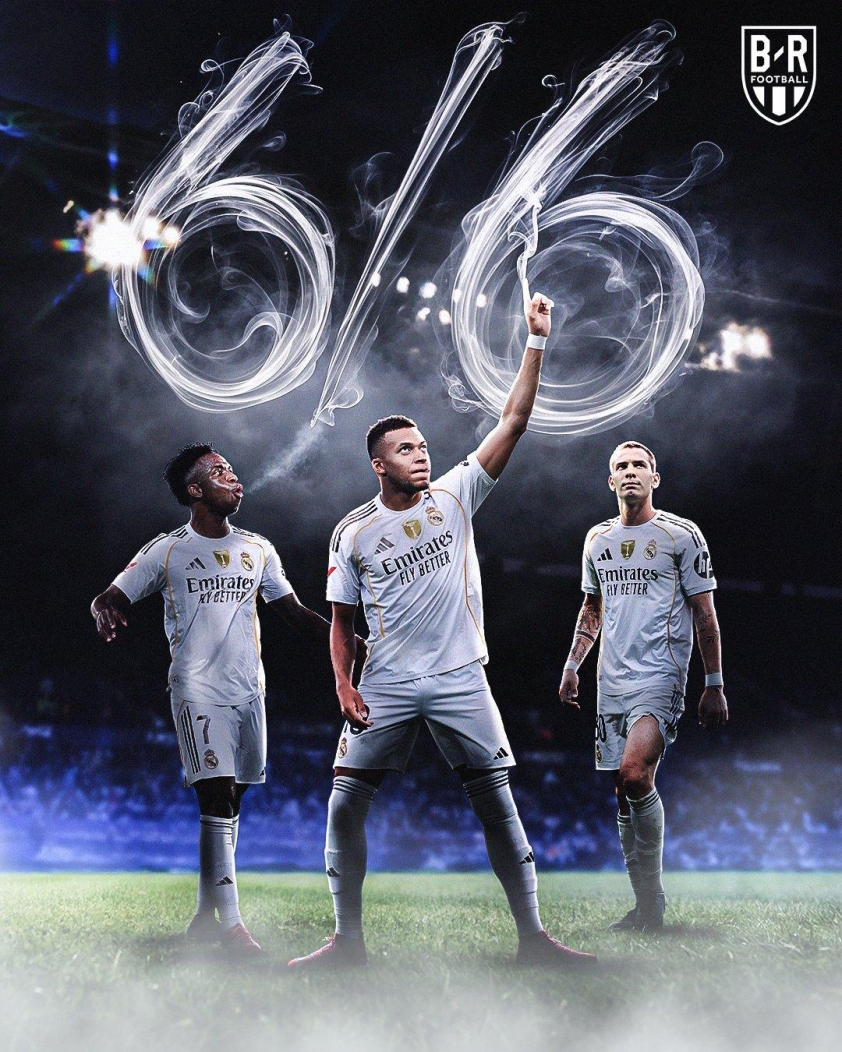 Mbappe và Real Madrid đang dẫn đầu La Liga với 6 trận toàn thắng. (Ảnh: Nền tảng X)