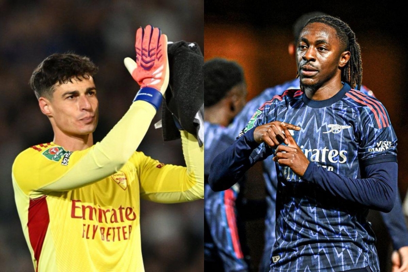 Thủ môn Kepa giữ sạch lưới ở trận ra mắt Arsenal và Eze ghi bàn thắng đầu tiên cho CLB (Ảnh: X).