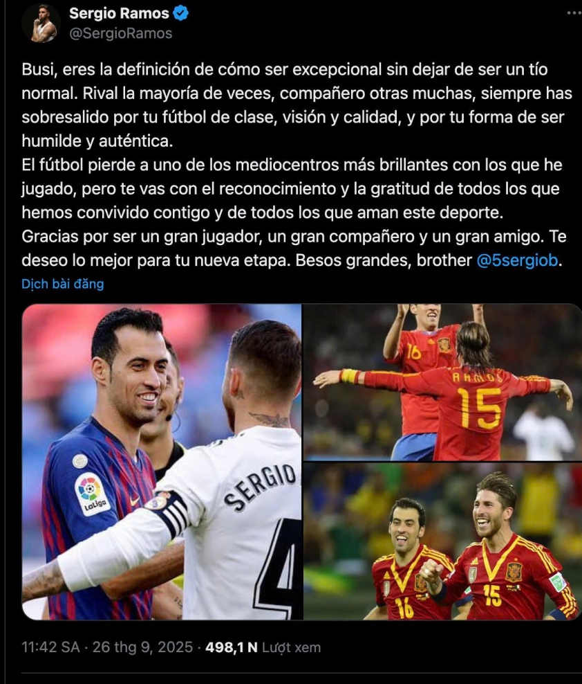 Lời nhắn ý nghĩa của Ramos nhận được sự ủng hộ từ nhiều CĐV trên toàn cầu. (Ảnh: Instagram)