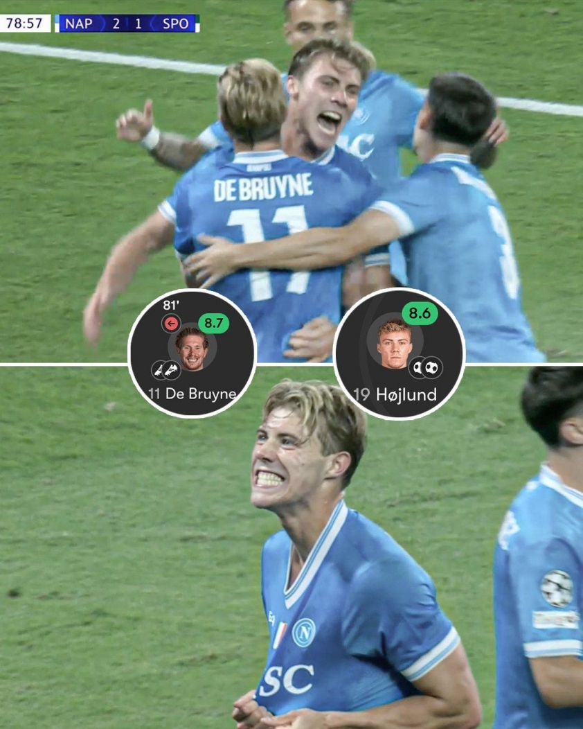 Màn trình diễn ấn tượng của Hojlund và De Bruyne. (Ảnh: ESPNFC)