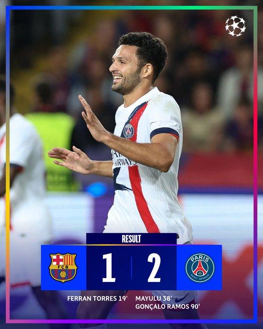 PSG đánh bại Barcelona tại lượt trận vòng bảng C1 vào rạng sáng 2/10 (Ảnh: X).