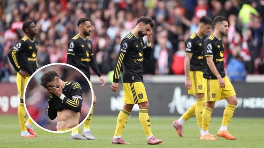 Quả penalty hỏng ăn của Bruno trước Brentford càng làm tình hình MU thêm tồi tệ. (Ảnh: UnitedFocus)