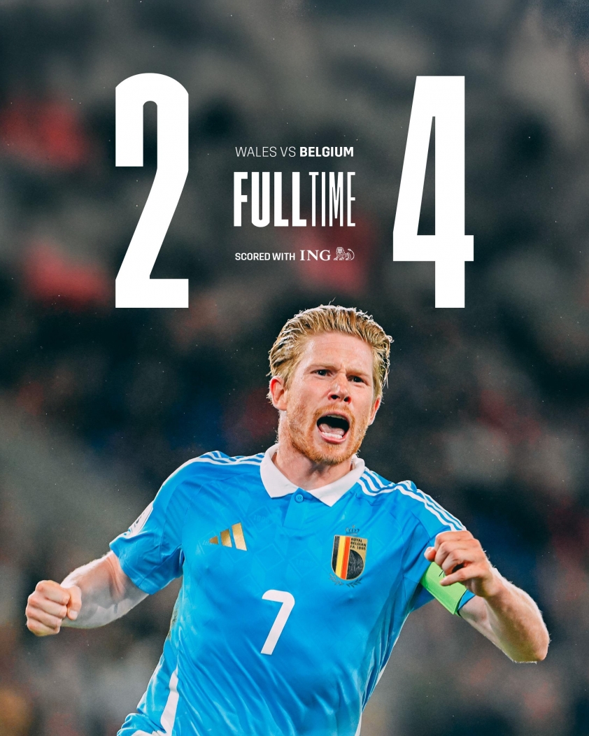 De Bruyne lập cú đúp để giúp ĐTQG Bỉ đánh bại xứ Wales ngay trên sân khách (Ảnh: BelRedDevils)