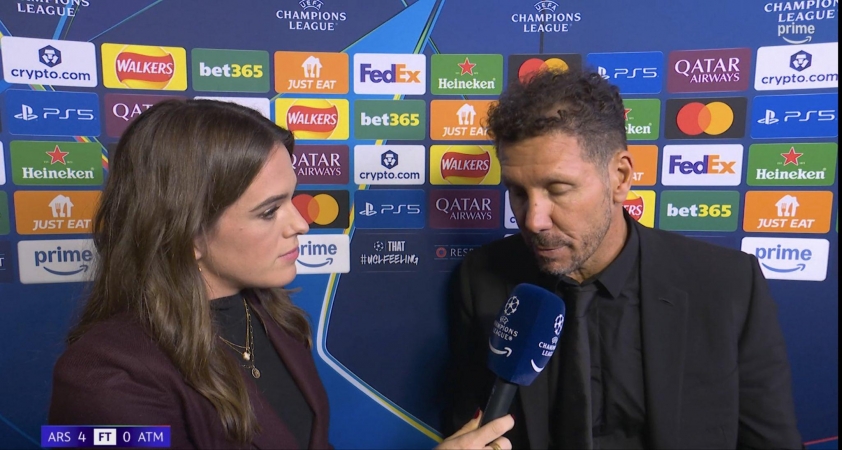 HLV Diego Simeone trả lời phỏng vấn sau trận (Ảnh: X).