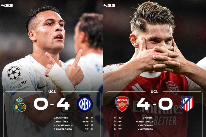 Inter Milan và Arsenal thắng đậm đối thủ và giữ sạch lưới (Ảnh: 433).