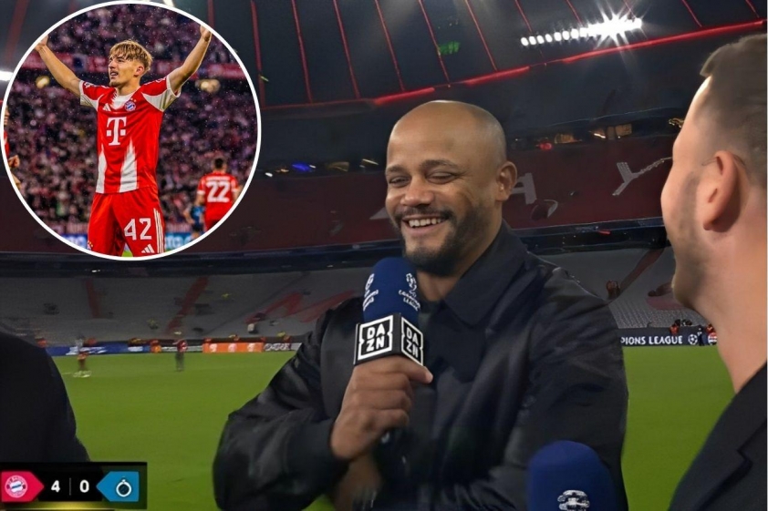 Kompany rất hài lòng về cậu học trò tài năng. (Ảnh: Dazn)