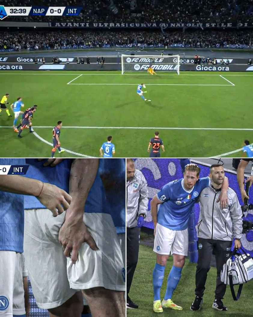 De Bruyne ghi bàn, bất ngờ rời sân với giọt nước mắt 5 De Bruyne ôm đùi ngay sau khi ghi bàn cho Napoli (Ảnh: ESPN).