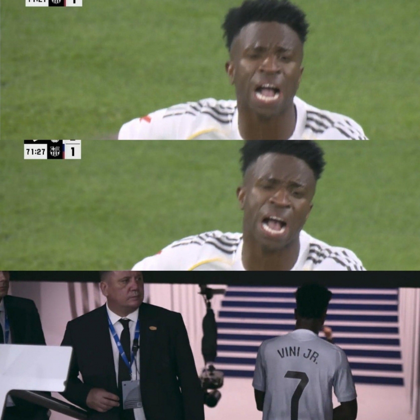 Xabi Alonso nói gì sau vụ Vinicius gây bão ở El Clasico? 5 Vinicius bùng nổ cảm xúc sau khi bị thay ra ở phút 72 (Ảnh: X).