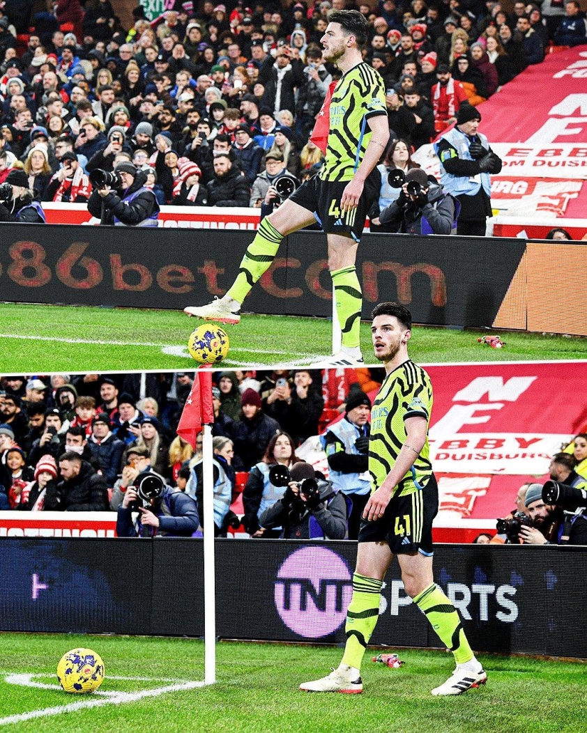 "Phạt góc hiệu quả: Arsenal bứt phá dưới triều đại Arteta" 9 Độ chính xác và cảm giác điểm rơi từ các đường chuyền của Rice gần như hoàn hảo (Ảnh: X).