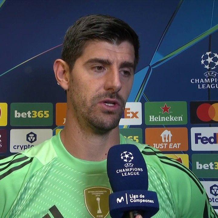 Courtois: "Real thi đấu kém, Liverpool thể hiện xuất sắc" 5 Courtois trả lời phỏng vấn sau trận đấu (Ảnh: X).