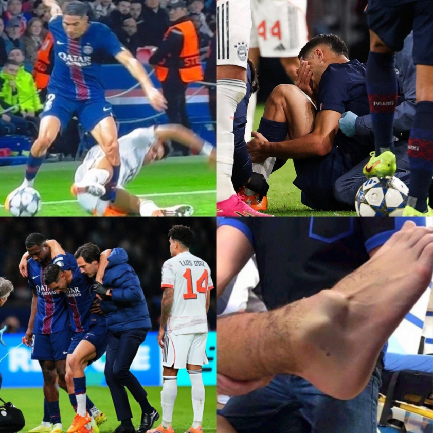 Sau Dembele, Hakimi cũng chấn thương nặng và rời sân trong nước mắt (Ảnh: X).