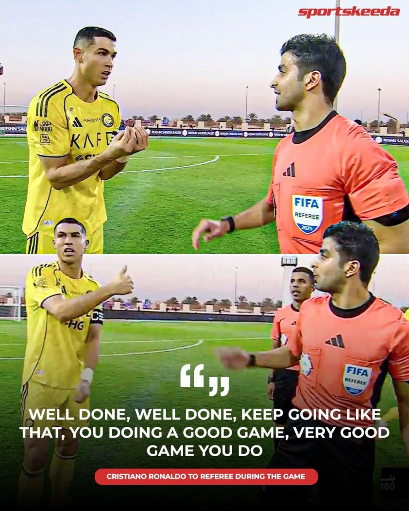 Ronaldo không chỉ ghi bàn mà còn có phản ứng gây chú ý với trọng tài 4 Ronaldo bày tỏ sự bực tức với trọng tài trong trận thắng 3-1 của Al-Nassr trước Neom SC (Ảnh: Sportskeeda Football).