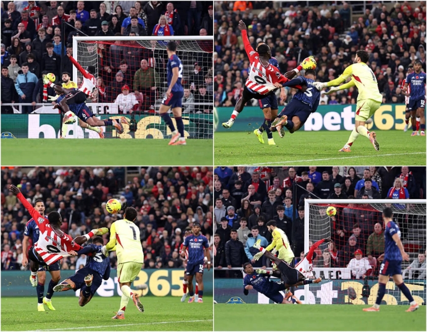 Tình huống Brobbey ghi bàn gỡ hòa cho Sunderland (Ảnh: Olt Sports).