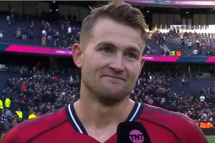 De Ligt: 'MU xứng đáng với nhiều hơn 1 điểm trước Tottenham' 5 De Ligt trả lời phỏng vấn sau trận đấu (Ảnh: TNT Sports).