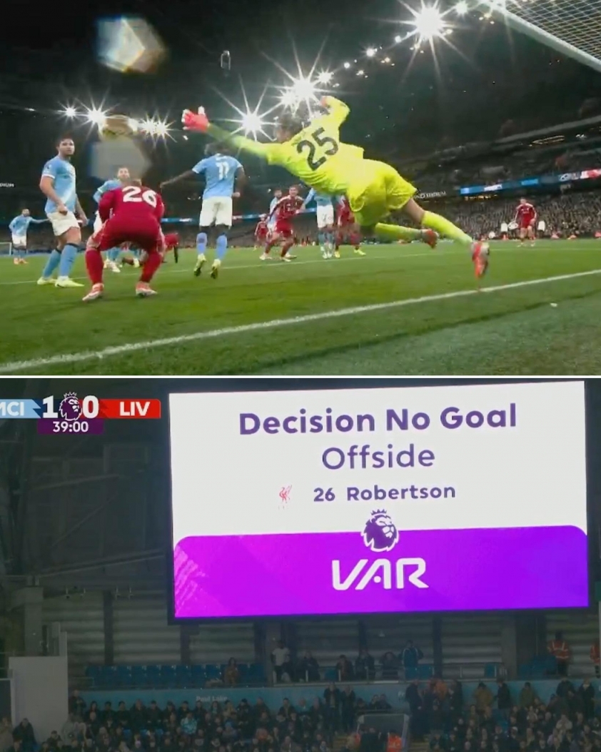 Bàn thắng của Van Dijk không được công nhận vì lỗi việt vị của Andy Robertson.