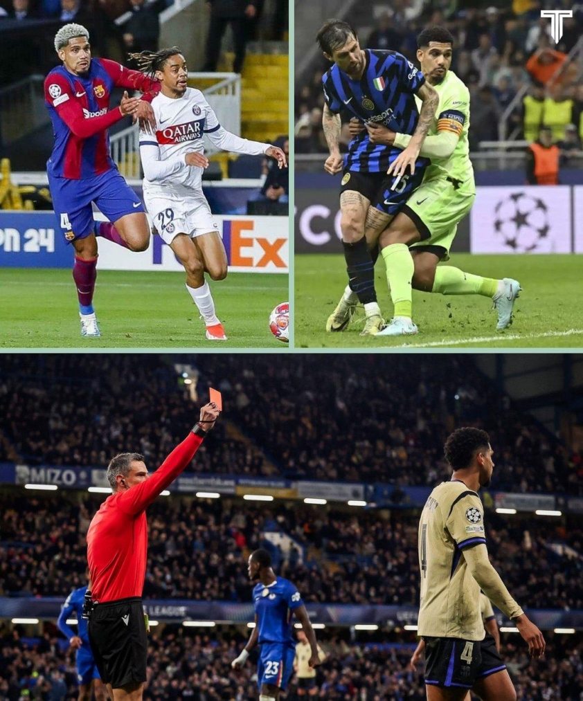 Ronald Araújo đã nhận 3 thẻ đỏ chỉ trong vòng hơn 1 năm tại Champions League (Ảnh: The Touchline).