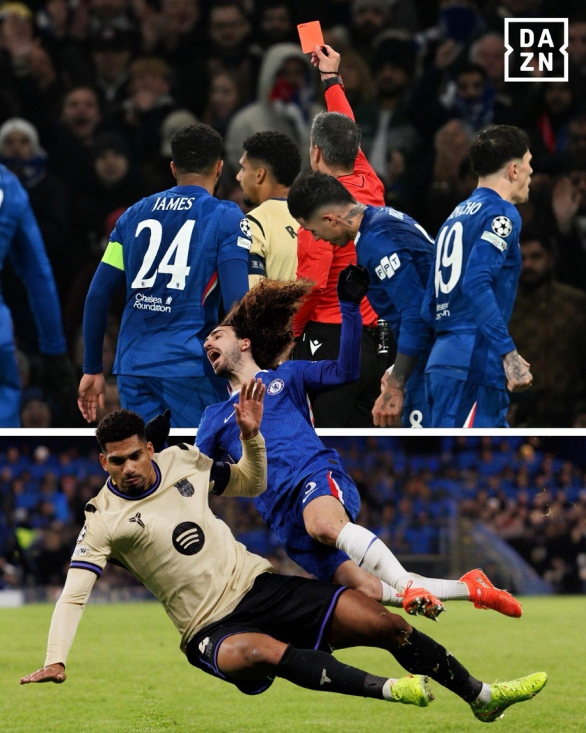 Tình huống dẫn đến thẻ đỏ của Araujo (Ảnh: DAZN).