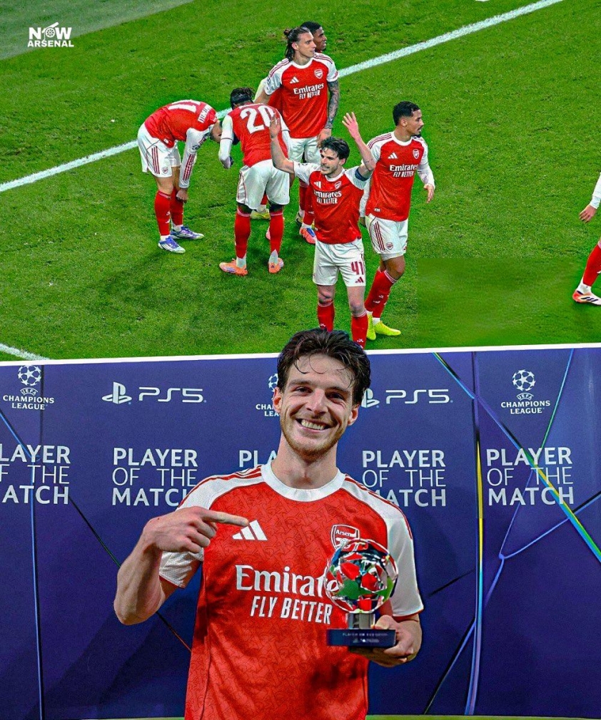 Declan Rice nhận giải Cầu thủ xuất sắc nhất trận đấu (Ảnh: Now Arsenal).