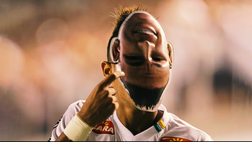 Neymar bị treo giò vì đeo mặt nạ sau pha ăn mừng. Ảnh: LatinContent 