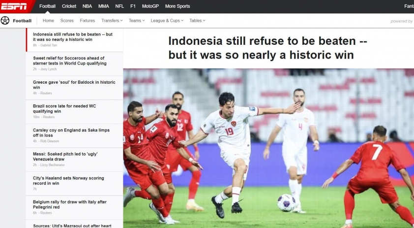 ESPN châu Á bình luận về trận hòa của Indonesia ở VL World Cup 540635