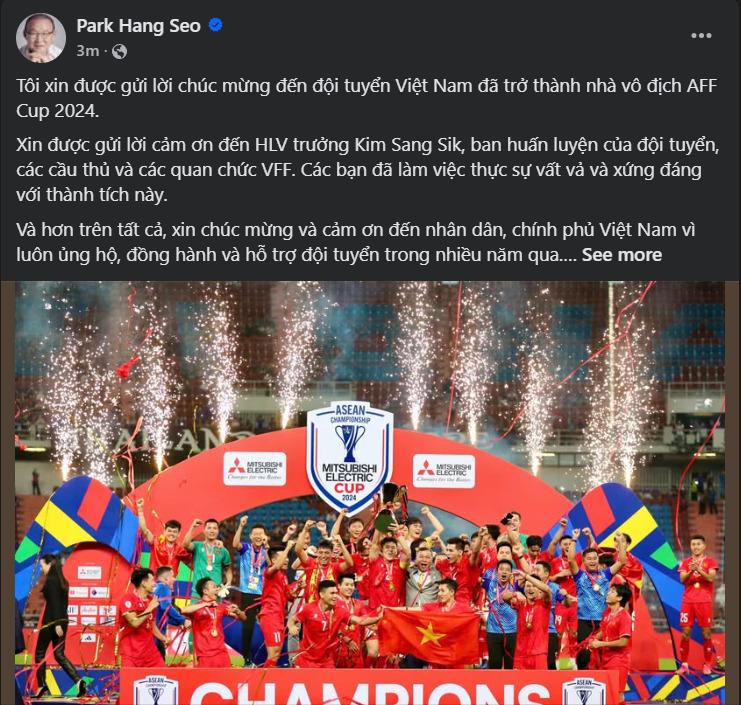 HLV Park Hang Seo nói lời đặc biệt sau khi Việt Nam vô địch AFF Cup 2024