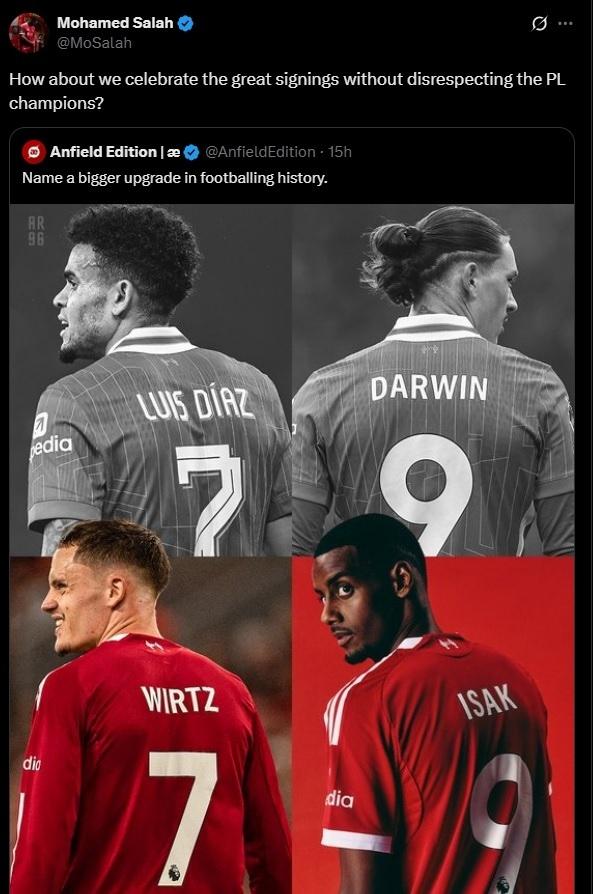 Salah phê phán fan Liverpool vì không tôn trọng 2 huyền thoại 6 salah-wirtz-isak-diaz-nunez