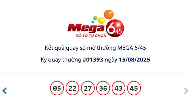 Vietlott 15/8/2025 - Kết quả xổ số Vietlott Power 6/45 ngày 15/8/2025 685468