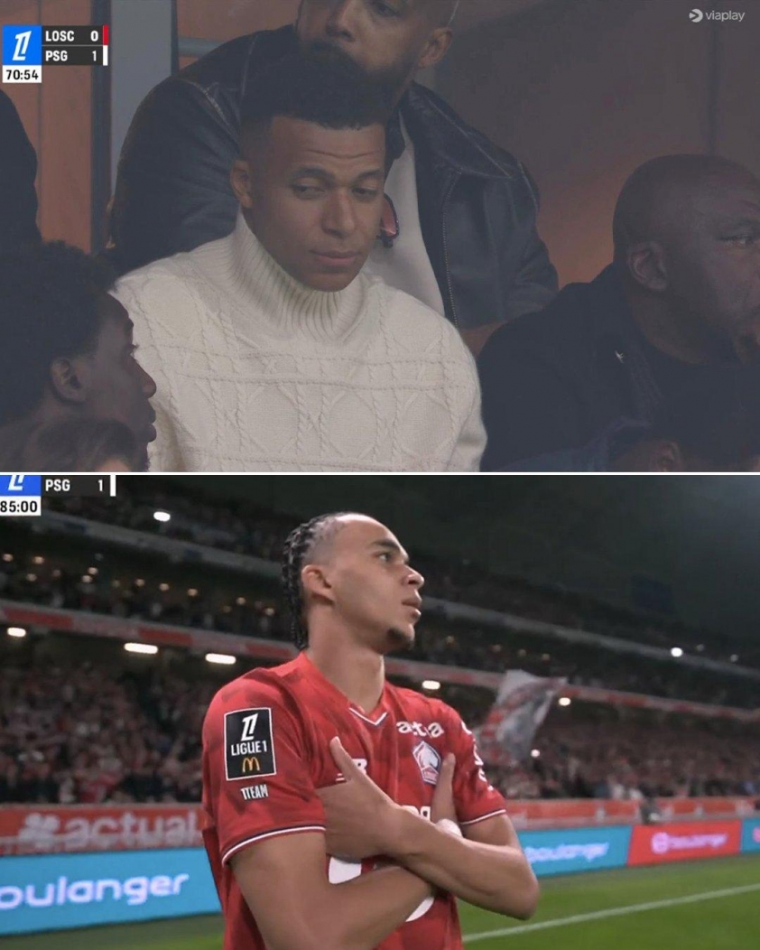 Kylian Mbappe ăn mừng sau khi em trai Ethan ghi bàn vào lưới đội bóng cũ PSG