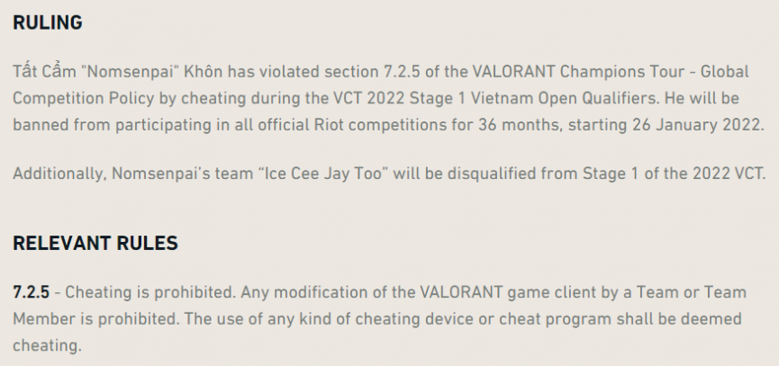 Thông báo điều chỉnh án phạt từ Riot Games