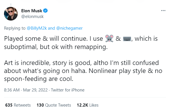 Elon Musk ca ngợi Elden Ring trên trang cá nhân