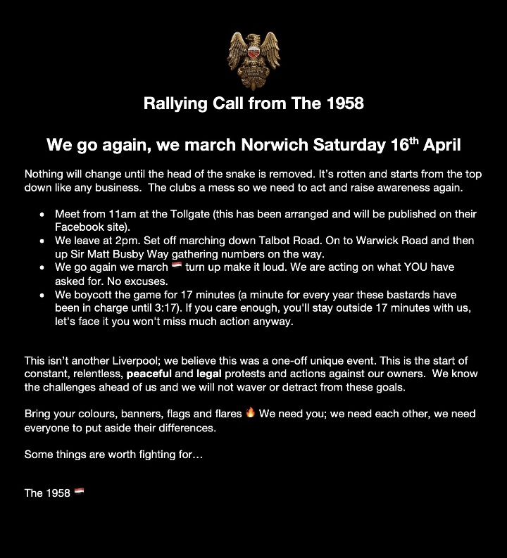 Trận đấu giữa MU và Norwich có nguy cơ bị hoãn do CĐV biểu tình 126384