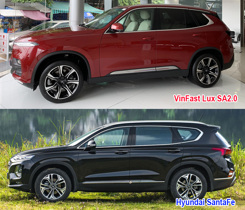 Ngoại thất VinFast Lux SA2.0 2021 và Hyundai SantaFe 2021