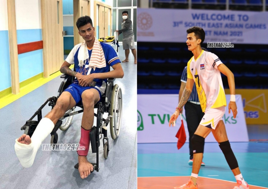 Cầu thủ bóng chuyền nam cao nhất Campuchia dính chấn thương trước SEA Games 32-215407