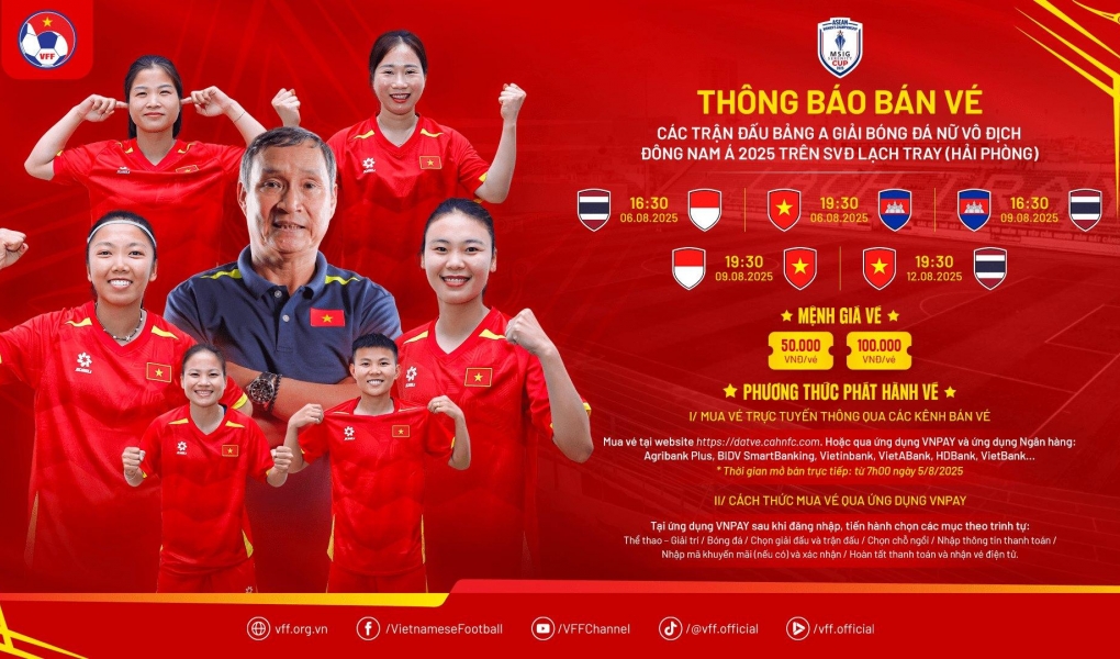 Công bố giá vé xem ĐT nữ Việt Nam đấu Thái Lan, Indonesia