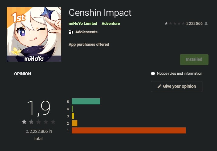 Genshin Impact nhận bão review 1 sao trên Google Play vì tội keo kiệt