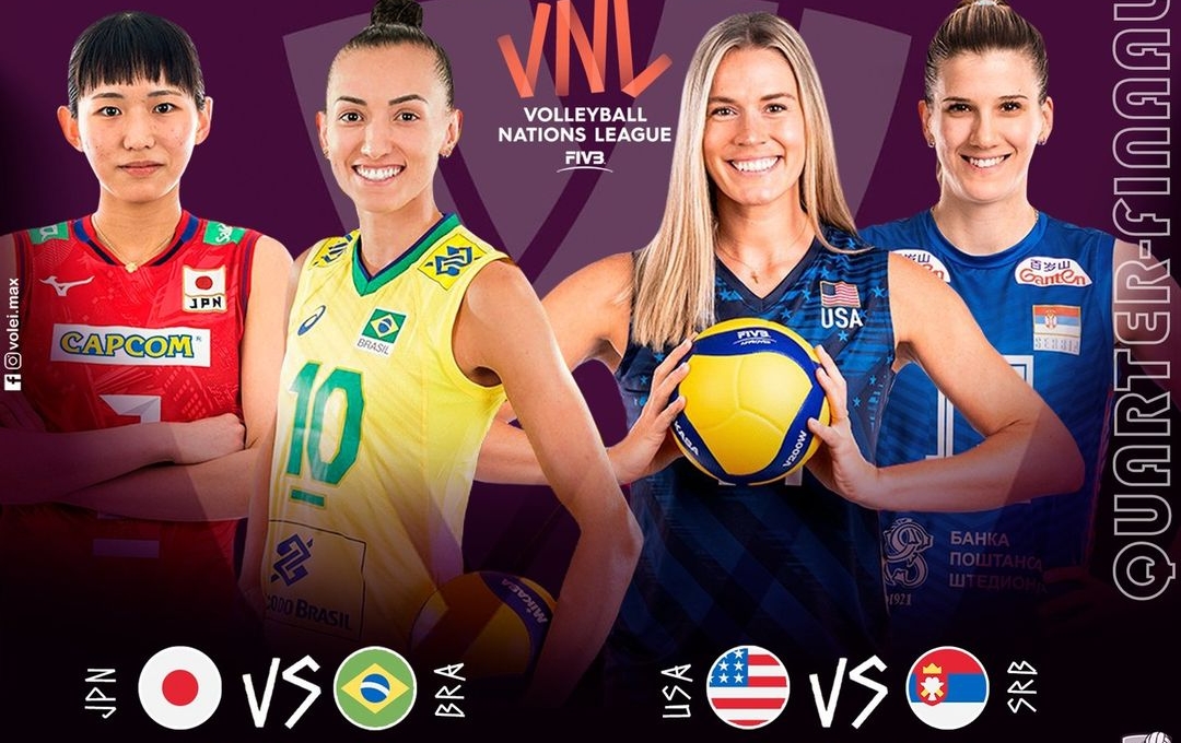 Lịch thi đấu tứ kết giải bóng chuyền nữ VNL 2022 ngày 13/7: Mỹ vs Serbia