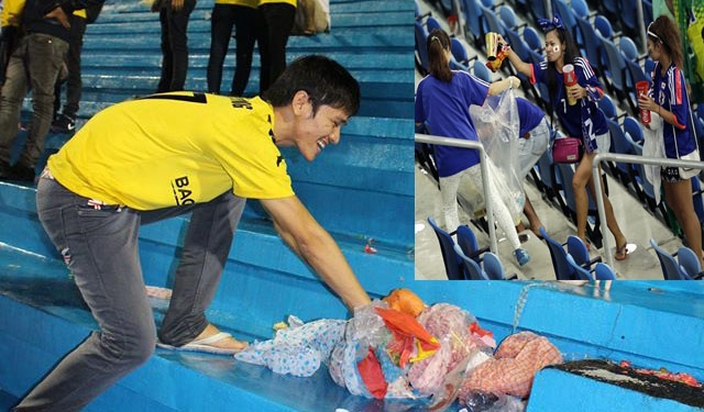 Học Nhật Bản, CĐV SLNA nhặt sạch rác trên khán đài sân Đồng Nai