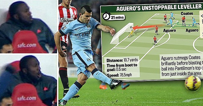 Cú sút 'trời giáng' của Aguero khiến cầu thủ Sunderland run rẩy