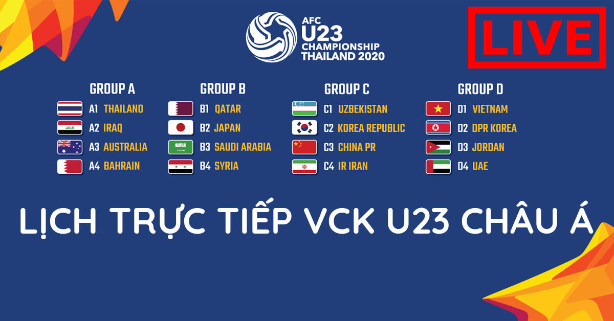 Lịch trực tiếp U23 Châu Á 2020 của U23 VN trên kênh VTV6