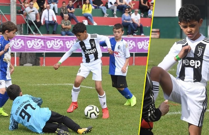 VIDEO: Con trai Ronaldo solo qua thủ môn ghi bàn