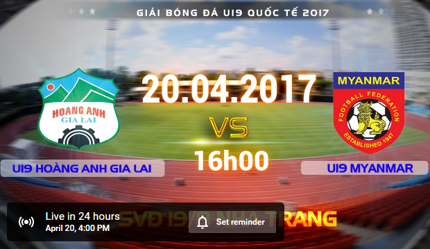 Link xem trực tiếp U19 HAGL vs U19 Myanmar, 16h00 ngày 20/4