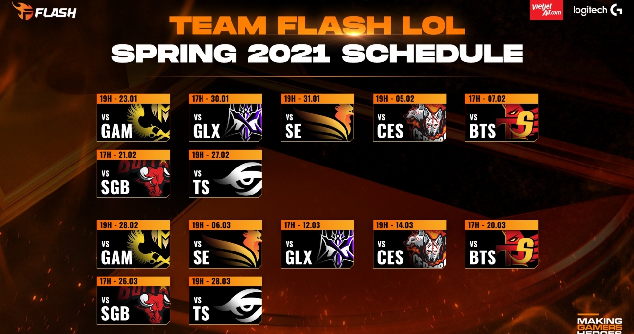 VCS Mùa Xuân 2021: Lịch thi đấu của Team Flash
