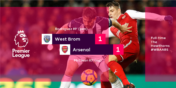 Highlights: West Brom 1-1 Arsenal (Vòng 21 Ngoại hạng Anh)