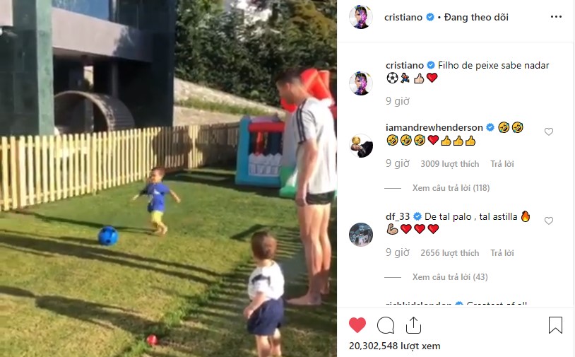 VIDEO: Con trai Ronaldo trổ tài sút bóng gây bão mạng xã hội