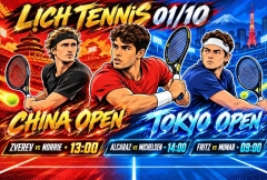 Lịch thi đấu tennis hôm nay 1/10: Alcaraz, Zverev cùng dàn sao ra sân